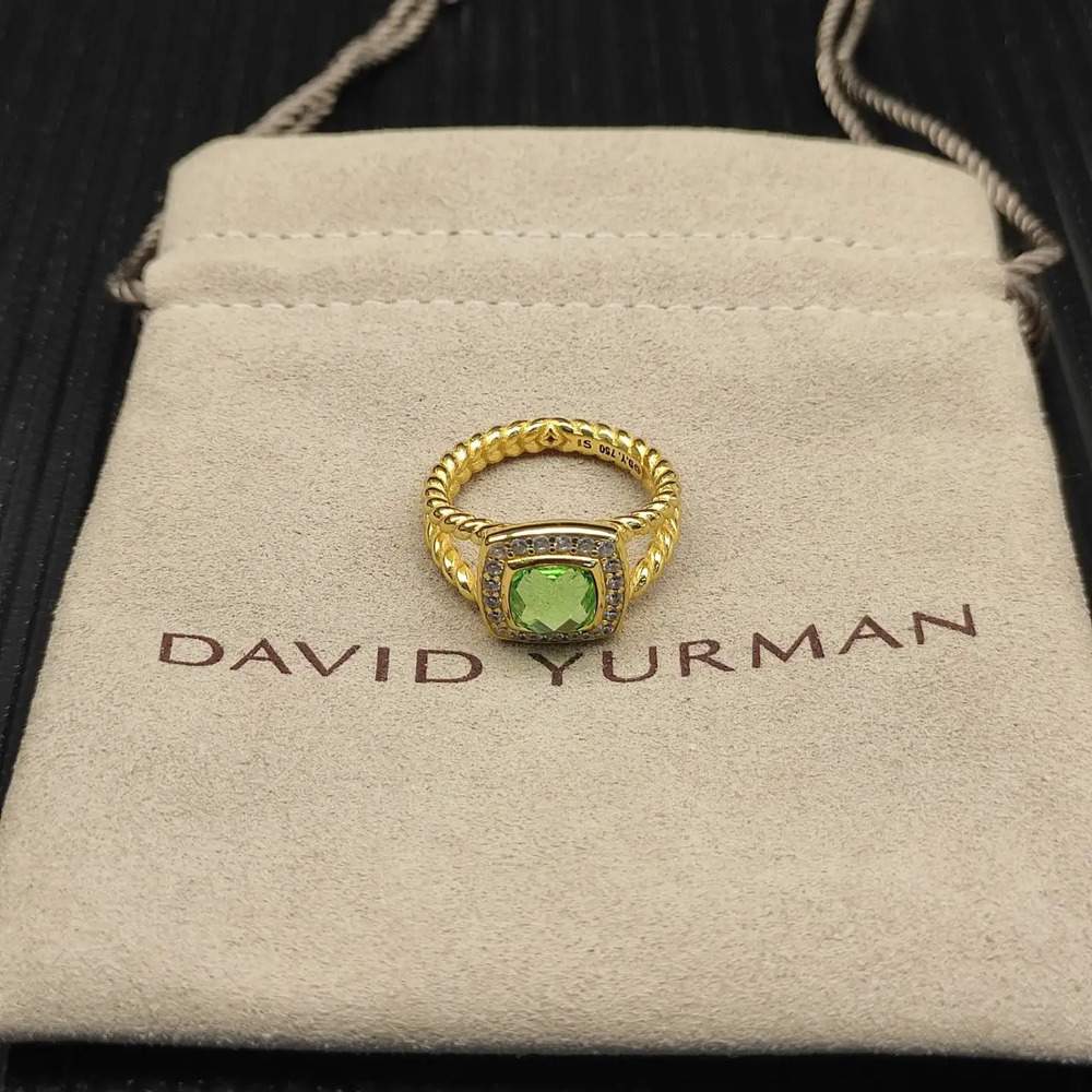 David Yurman Green Diamond and Gold Square Diamond Ring
